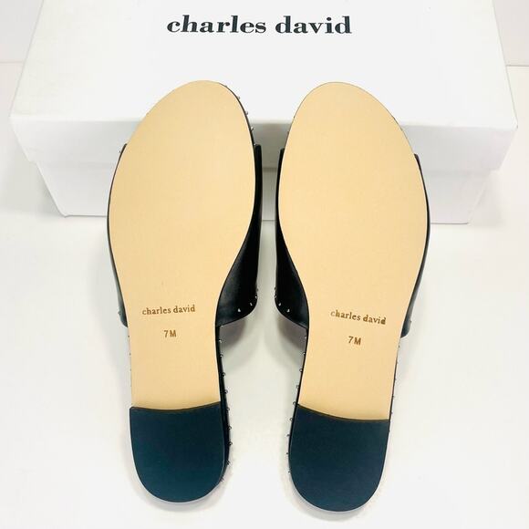 Charles David Sheriff Flat Slide Sandal Size 7 Black Luxury Leather Padded Comfy - Picture 15 of 16
